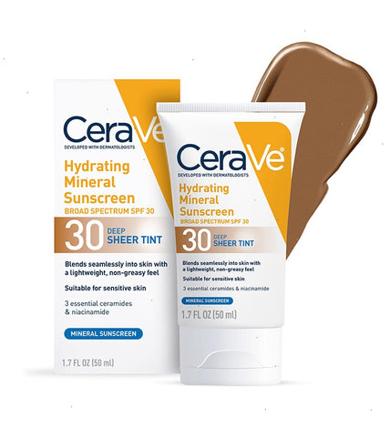 Hydrating Mineral Sunscreen SPF 30 Face Sheer Tint, Shade: Deep